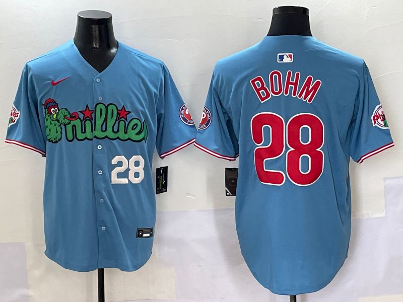 Men Philadelphia Phillies #28 Bohm Light Blue three generations Joint Name Nike 2025 MLB Jersey style 4